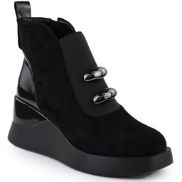 Botki damskie na koturnie czarne S.Barski MR52-106