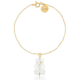 Bransoletka srebrna pozłacana z bezbarwnym misiem