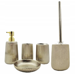 Zestaw Łazienkowy x5 Złoty Dozownik Kubki Mydelniczka Szczotka