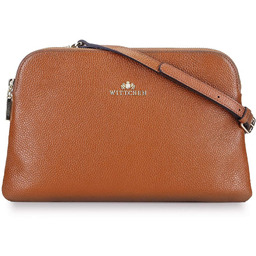 Damska listonoszka ze skóry trapezowa mała koniakowa