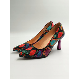 Unikalne kolorowe czółenka modny wężowy wzór skórzane PULSO