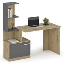 Edinos Biurko nowoczesne z regałem grafit + dąb