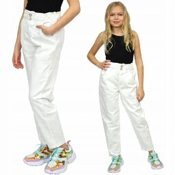 Spodnie BIAŁE Paperbag SZEROKIE Luźne MOM Fit 140