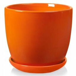 Pomarańczowa doniczka ceramiczna z podstawką Polnix 17 cm