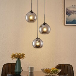 Lampa wisząca Lindby Jurian, 32 cm, 3-punktowa, czarny/dymny,