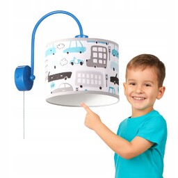 Lampa Ścienna Kinkiet Dziecięcy Samochody Autka Niebieskie Edison
