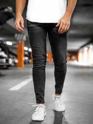 Czarne spodnie jeansowe męskie skinny fit Denley R919-1
