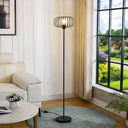 Lampa podłogowa Lindby Krish, wygląd klatki, czarna
