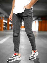 Czarne spodnie jeansowe męskie skinny fit Denley R926-1