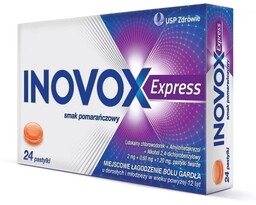 INOVOX Express pomarańczowy łagodzenie bólu gardła, 24 pastylki