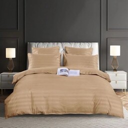 Pościel adamaszek 200x220 beżowa pasy 3 el.