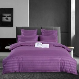 Pościel adamaszek 200x220 fioletowa pasy 3 el.