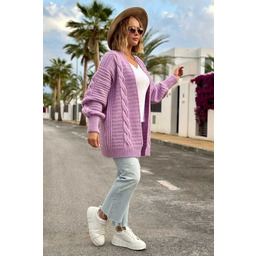 Kardigan z warkoczowym splotem - lila One size