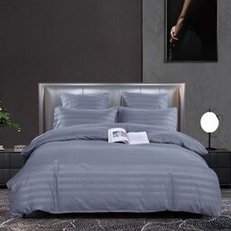 Pościel adamaszek 200x220 szara ciemna pasy 3 el.