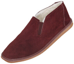 Bambosze skórzane pantofle ocieplane z gumką do kostek