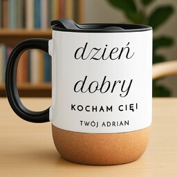 Kubek ceramiczny biały z przykrywką dla niej
