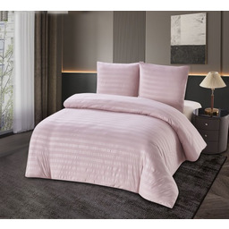 Pościel adamaszek 200x220 pudrowa pasy 3 el.