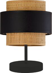 Czarna lampa stołowa z rattanowym kloszem w stylu