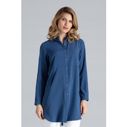 Długa KOSZULA damska STÓJKA na napy niebieska S