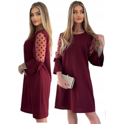 Elegancka Bordowa Trapezowa Sukienka Rozmiar 38 Polski Producent