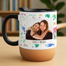 Kubek ceramiczny biały z przykrywką dla niej przyjaciółki