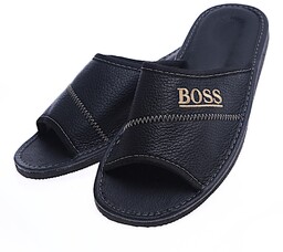 Skórzane męskie klapki domowe BOSS Czarne
