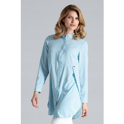 Długa KOSZULA damska STÓJKA na napy niebieska M
