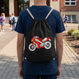 Motocykl z kropek - dzień kropki - worko-plecak
