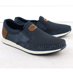 Półbuty męskie komfortowe mokasyny granatowe Rieker 11954-14