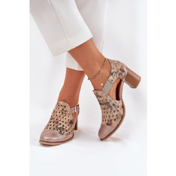 Damskie Skórzane Ażurowe Botki Maciejka 04962-43 Beżowo-Złote-40