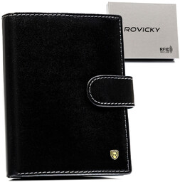 Czarny skórzany portfel męski z RFID - Rovicky