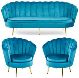 Zestaw Glamour: sofa 1,8m i 2 fotele muszelki