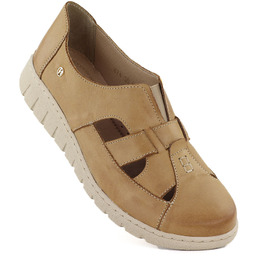 Skórzane półbuty damskie komfortowe jasny brąz Helios 474