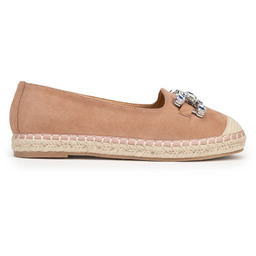 Damskie espadryle z biżuteryjną ozdobą beżowo - różowe