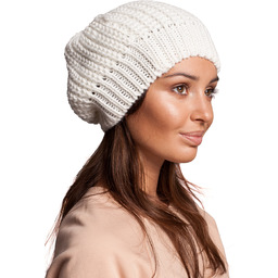Damski Beret z Dzianiny - Ecru