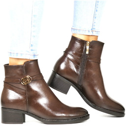 Damskie Botki na Niskim Obcasie Potocki 12738 Brązowe