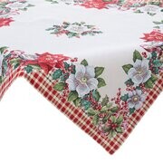 Eurofirany Obrus świąteczny 100x100 kremowy czerwony kwiaty gobelinowy