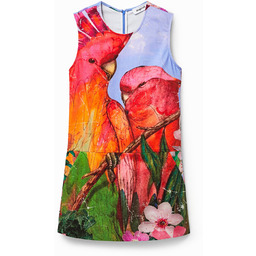 Sukienka ogrodniczka z nadrukiem w stylu tropikalnym