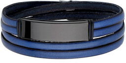 Bransoletka męska niebieskie skórzane paski czarna blacha