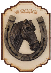 Podkowa na szczęście pamiątka drewniana na prezent metalowa