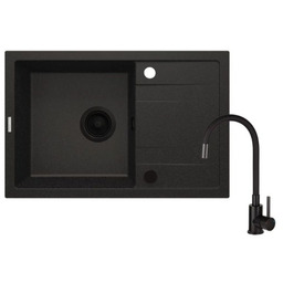 DEANTE Zlewozmywak granitowy z baterią 1-komorowy z ociekaczem