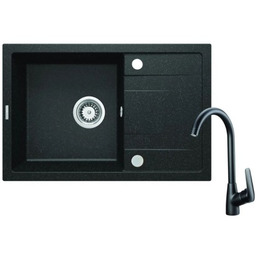 DEANTE Zlewozmywak granitowy z baterią 1-komorowy z ociekaczem