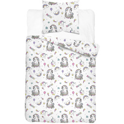 Pościel bawełniana dwustronna biała w jednorożce PPL-14
