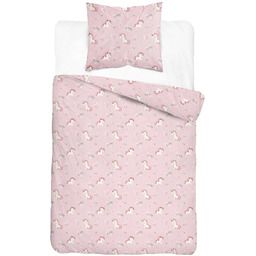 Pościel bawełniana dwustronna różowa w jednorożce PPL-17