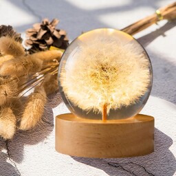 Kryształowa kula Led 6cm lampka nocna drewniana podstawa