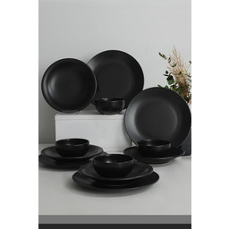 Elegancki matowy czarny ceramiczny zestaw obiadowy (12 sztuk)