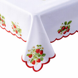 Obrus biały prostokątny z nadrukiem w truskawki OHA28-1