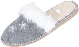 Kapcie filcowe ciepłe ocieplane wełną niskie śnieżynki białe