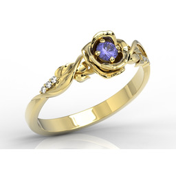 Pierścionek złoty w kształcie róży z tanzanitem