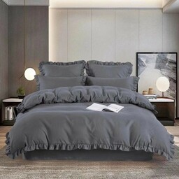 Pościel 200x220 4cz z falbanką ciemno szara Iris